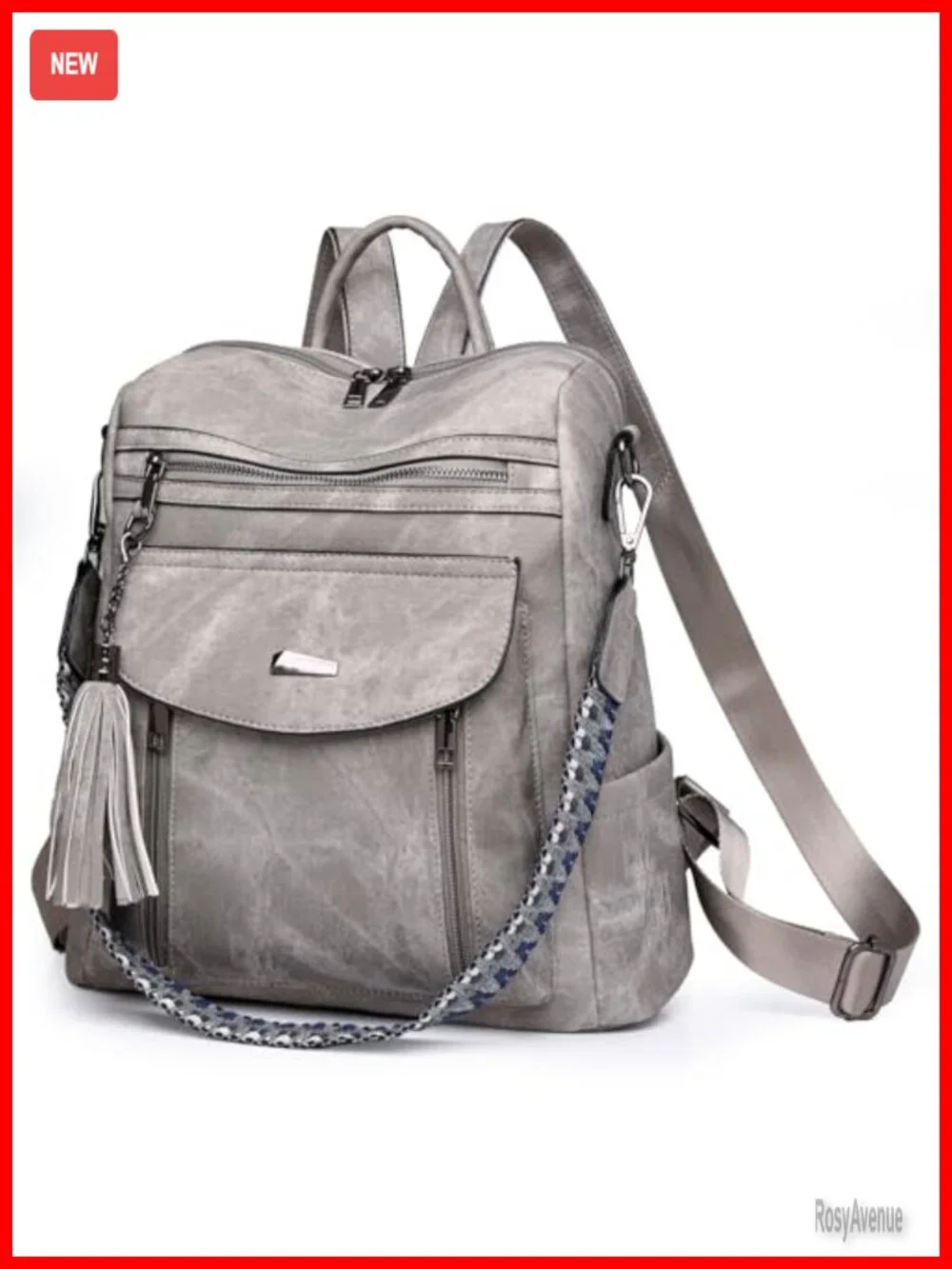 PU Leather Small Tassel Backpack for Women Convertible Mini Backpack Purse